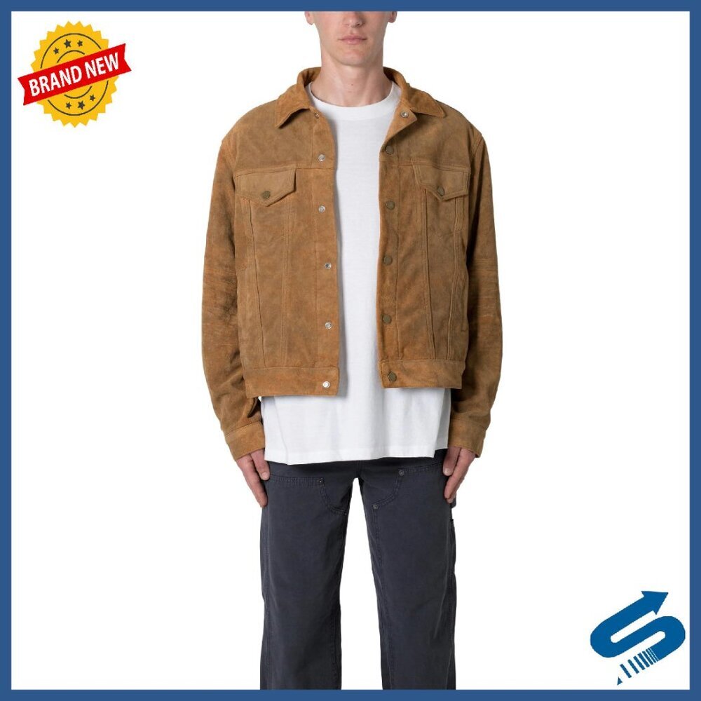 Men's Faux Suede Relaxed Fit Trucker Jacket with Snap Placket